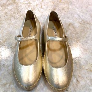 Prada NWOT gold mary janes size 38 1/2.